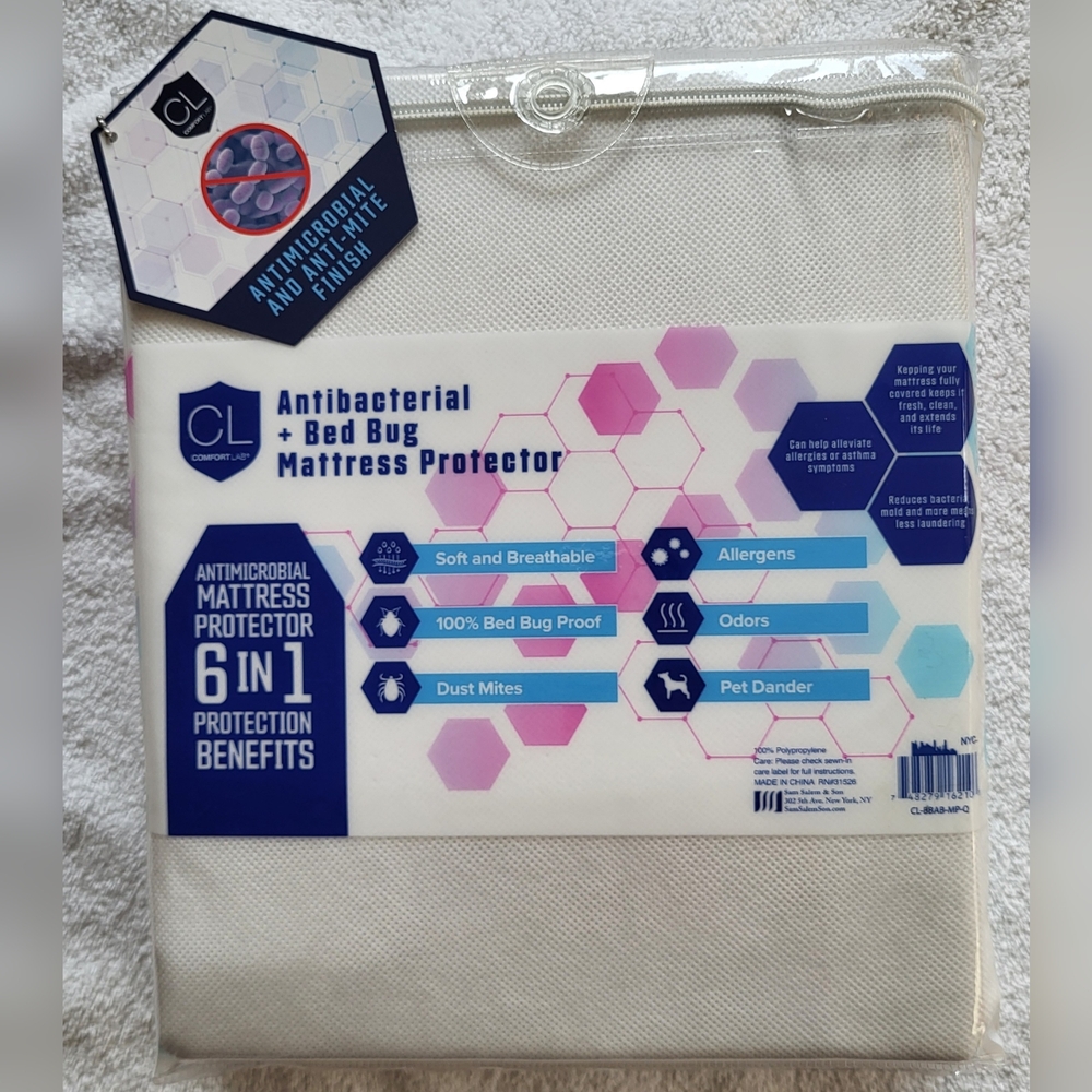COMFORT LAB Antimicrobial Queen Size Mattress Protector (NWT) (NIP) - Picture 2 of 8